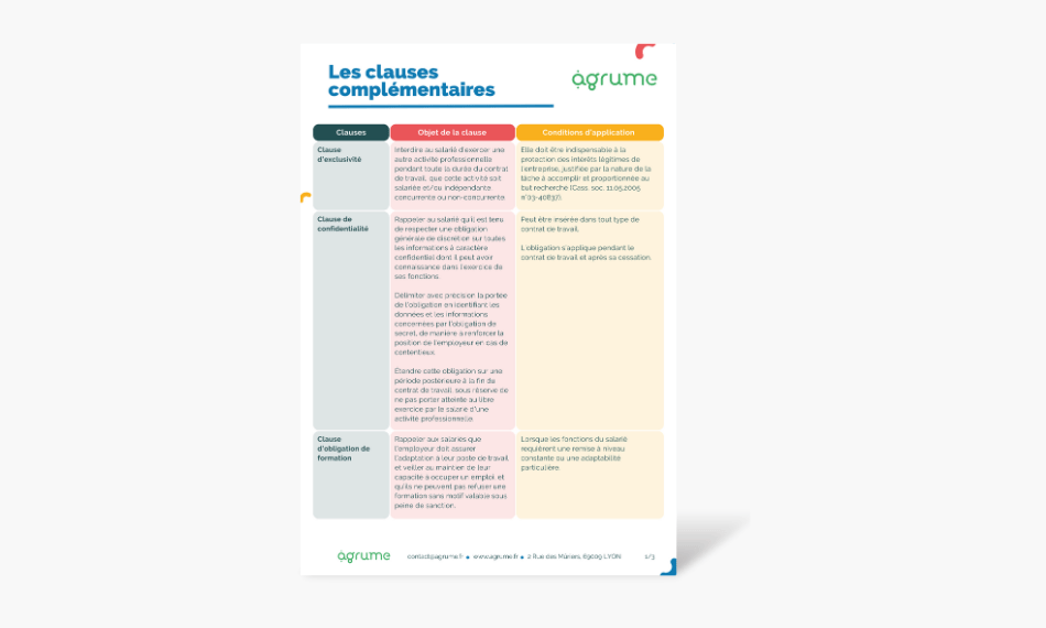 Les clauses complémentaires au contrat de travail