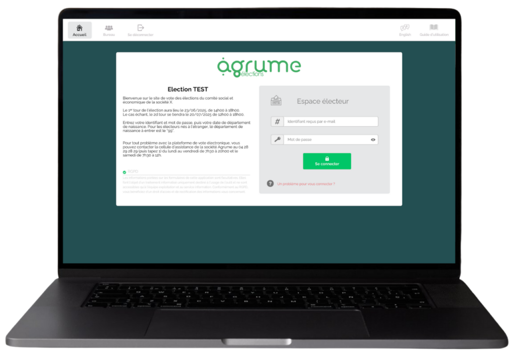 VoxAgrume - écran de connexion