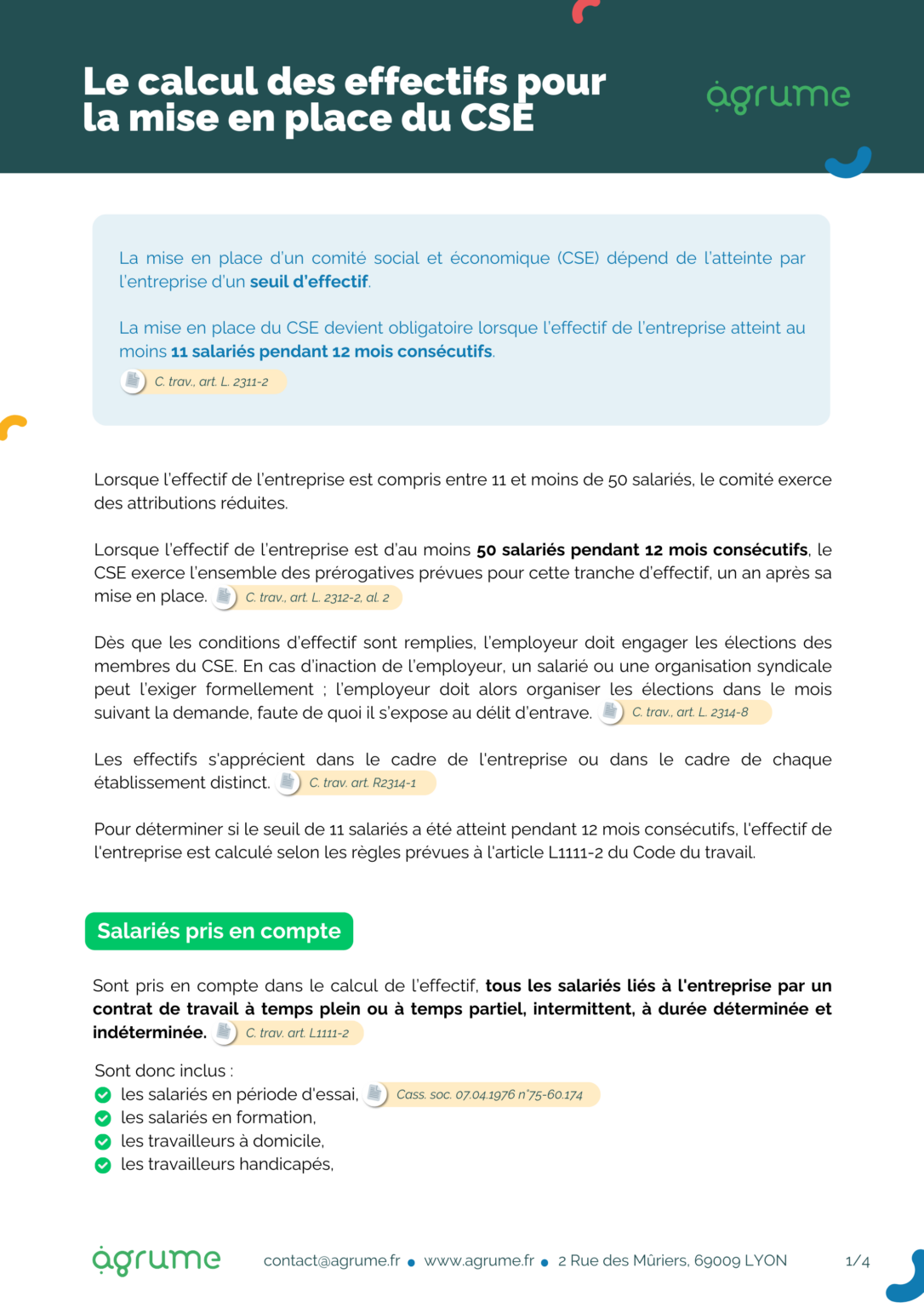 Calculer l'effectif de l'entreprise pour un CSE - Agrume