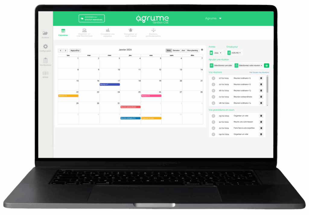 Logiciel Agrume CSE - accueil