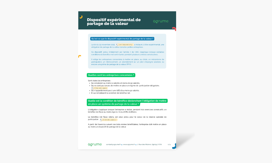 Fiche pratique - Dispositif expérimental partage de la valeur