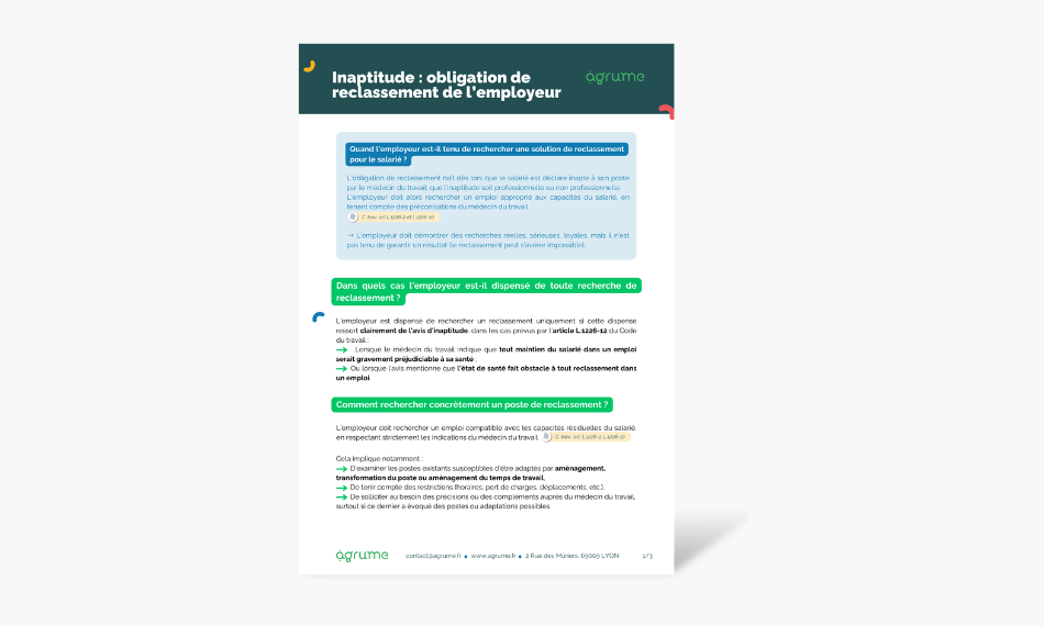Fiche pratique - inaptitude : obligation de reclassement de l'employeur