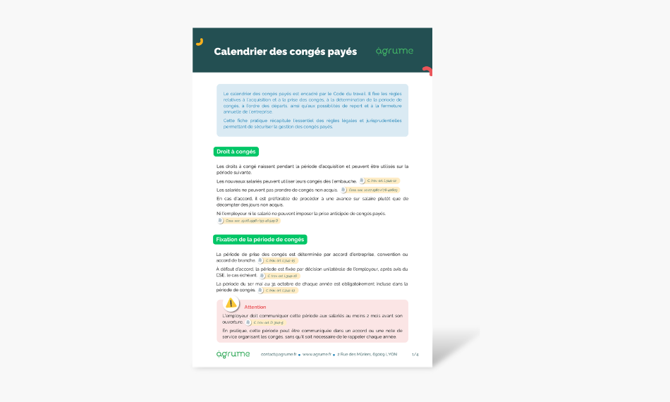 Fiche pratique - calendrier congés payés