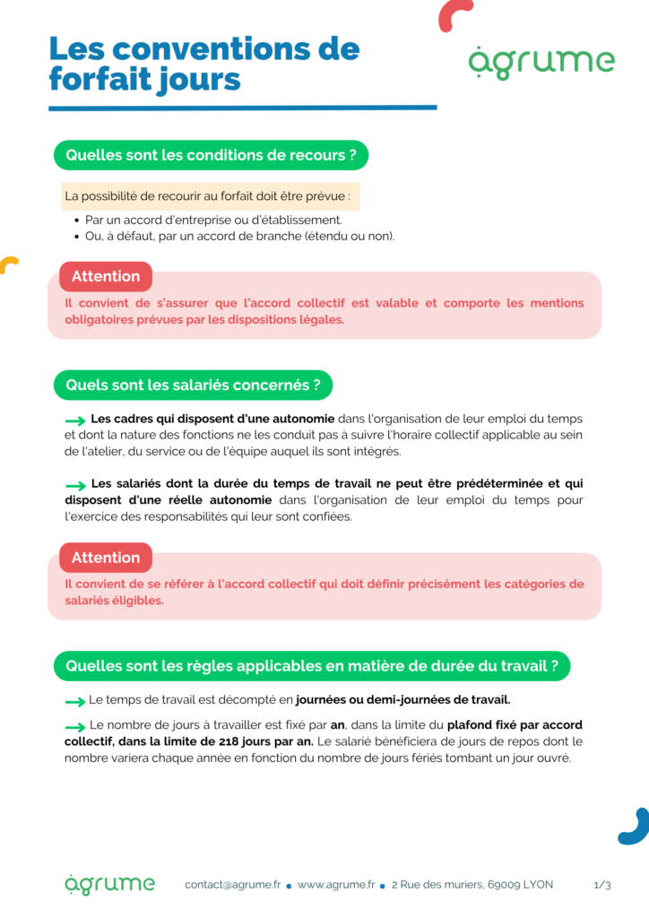 Fiche pratique - Les conventions de forfait jours