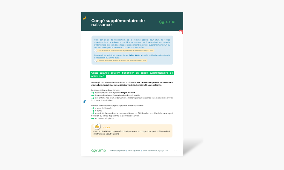 Fiche pratique : congé supplémentaire de naissance